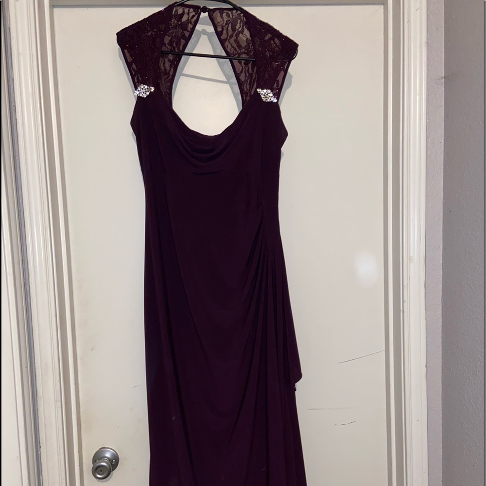 R&M Richards Cap Shoulder Embellished Evening Gown